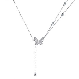 Fasjewly Silver Butterfly Necklace for Women,Butterfly Pendant Zircon Choker Ladies Girls Jewelry Gift