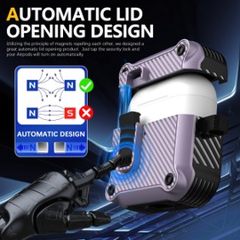 RFUNGUANGO Compatible with AirPods 4th Case Cover with Secure Lock Clip,Automatic Pop-up Case,Full-Body Shockproof Hard Protective Cover for AirPods 4th Case,Purple