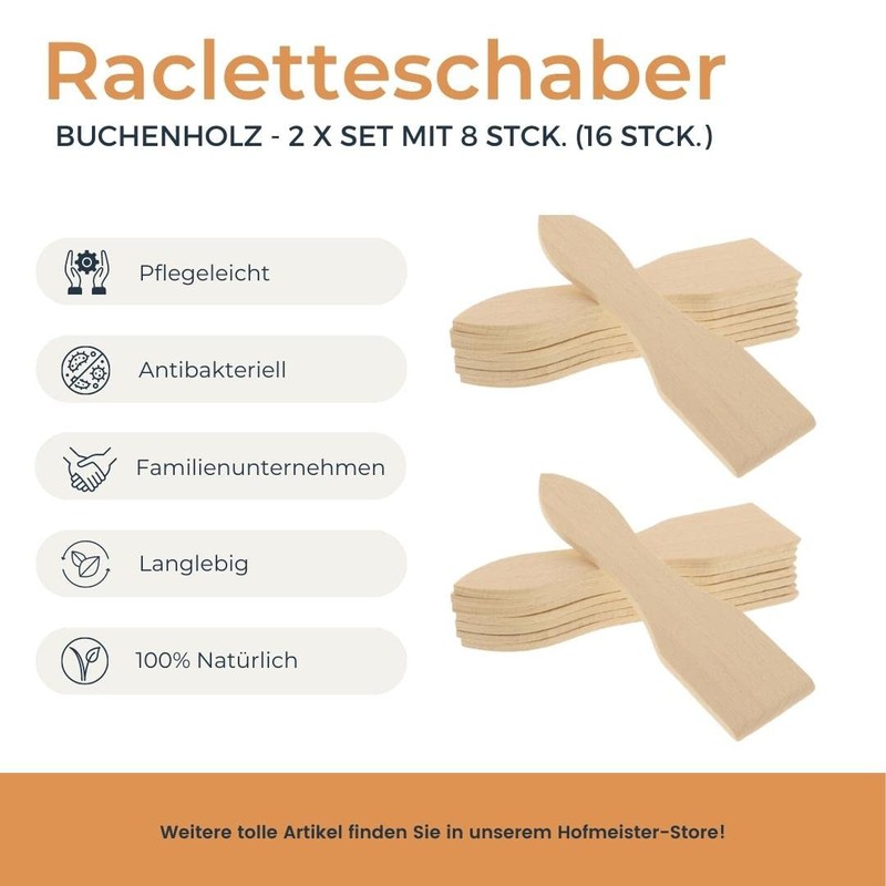 Hofmeister Holzwaren Lot de 8 petites spatules à raclette