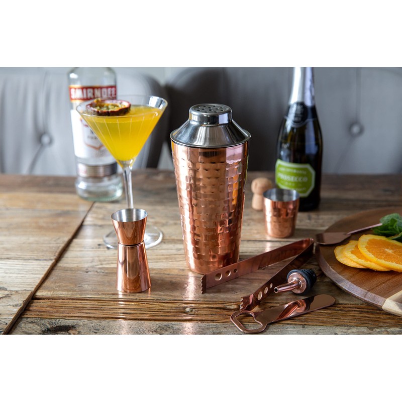 BarCraft 7-Piece Copper Cocktail Set in Gift Box, Includes Cocktail