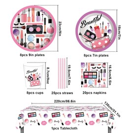 ZOOMPIL Spa Make Up Party Tableware, Spa Top Model Party Decoration Set, Spa Make Up Children's Birthday Decoration, Used for a Birthday Party, Party Decoration for 8 People