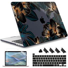 May Chen Compatible with MacBook Pro 16 inch Case 2020 2019 Release A2141 with Touch Bar&Touch ID, Plastic Hard Shell Case with Keyboard Cover + Screen Protector, Lilies Flowers