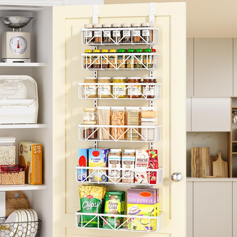 Delamu Adjustable Over the Door Pantry Organizer, 6-Tier Metal Pantry