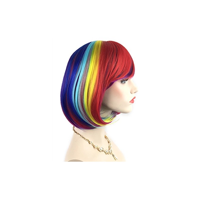 QHQ-SHININGLIFI Rainbow Bob Wigs and A Wig Cap- Women's Short