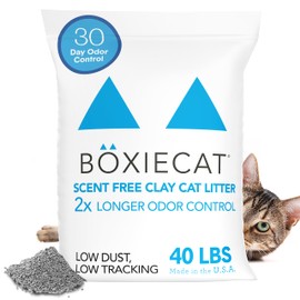 Boxie Unscented 30 Day Odor Control Clumping Clay Cat & Kitty Litter 40 lb, 99.9% Dust-Free, Hard Flat Top Clumps, No Fragrances No Fillers, Long-Lasting, Easy to Scoop