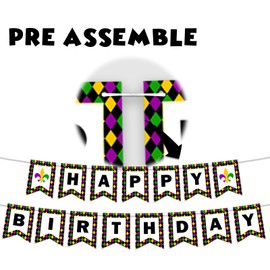 Mardi Gras Masquerade Masks Purple Green Gold Banner Happy Birthday Backdrop Crown Theme Decor Decorations for Mardi Gras Party Carnival New Orleans Party Birthday Party Supplies Favors Background