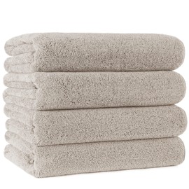 Polyte Microfiber Quick Dry Lint Free Bath Towel, 57 x 30 in, Pack of 4 (Beige)