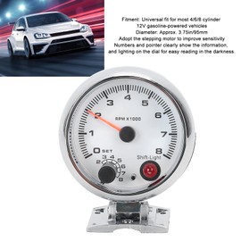 Car Tachometer 3.75in 0‑8000 RPM 7 Color Background Lights Tacho Gauge for 4/6/8 Cylinder 12V Gasoline‑Powered Vehicles