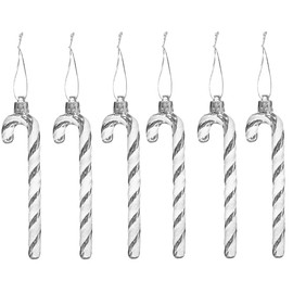 Glitter Candy Cane –Christmas Tree Hanging Decoration Bauble Xmas Ornament Pack of 6-13cm (Silver)