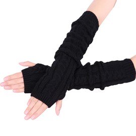 Colorful House Fingerless Thumb Hole Long Gloves Mittens Winter Arm Warmer (A#Black, 12 Inch)