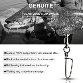 GERUITE Corrosion Resistance Fishing Snap Swivels Ball Bearing Swivels Black Nickel Fishing Swivels Saltwater Ball Bearing Swivels Barrel Swivels for Freshwater Fishing #10(20Pcs)