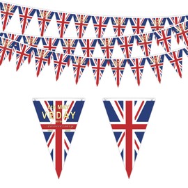 POPOYU VE Day 10 Metre Buntings,VE Day 80 Bunting,VE Day 80th Anniversary Bunting Decorations with 30 Flags,Union Jack Bunting Outdoor for 80 Years Victory In Europe WW2 1945-2025 Decorations