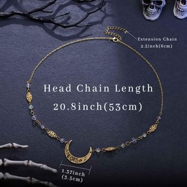 Tgirls Boho Cresent Moon Head Chain Crystal Headpieces Vintage Hair Accessories for Women and Girls (Gold-4)