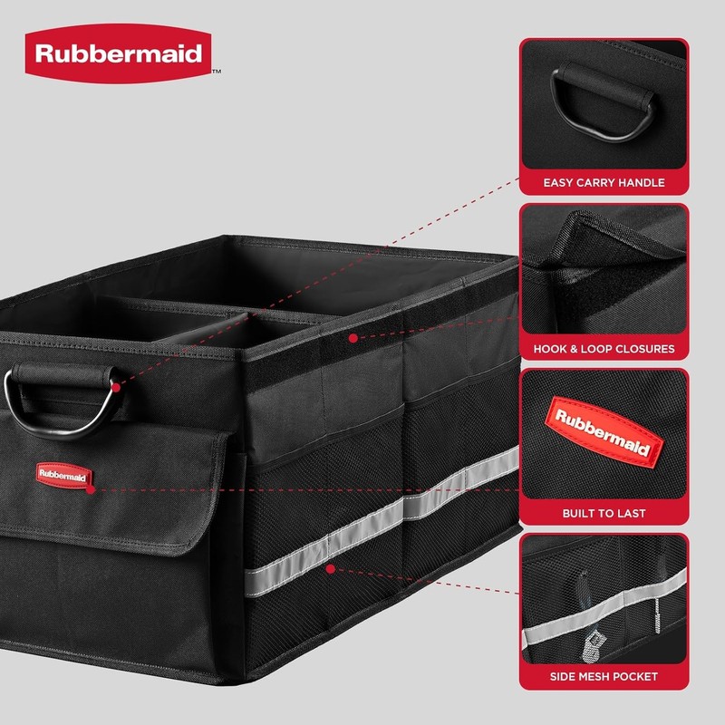Rubbermaid Car Organizer, Collapsible Trunk Organizer, Multi-Compartment Car Storage Organization