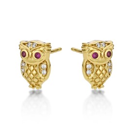 Diamond Treats Gold Owl Earrings in 925 Sterling Silver plated with 18K Yellow Gold, Simple Gold Owl Stud Earrings for Women and Teen Girls, Cute Gold Stud Earrings for Her