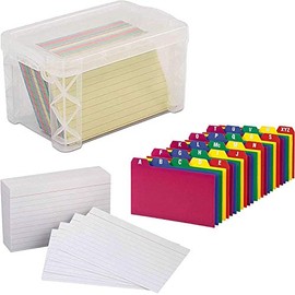 Index Card Box Holder, Holds 300 Cards, Clear - With 100 Heavy Weight Ruled Index Card - and 100 Poly Card Guides A-Z - 3x5â - Great for Indexing Notes, Flash Cards, Lists, Recipes And More (3x5 Inch)