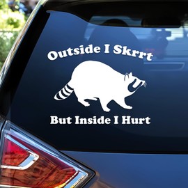 Funny Raccoon Car Decal, Outside I Skrrt But Inside I Hurt Decal Funny Saying, Mental Health - Car Accessories, Vinyl Waterproof 6 Inches Bumper Sticker Gifts for Mom Dad Friend