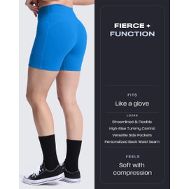 Aoxjox - Pantalones cortos de entrenamiento para mujer con bolsillo con control de abdomen de cintura alta, atlético, gimnasio, correr, yoga, 5 pulgadas, azul (Directoire blue), X-Small