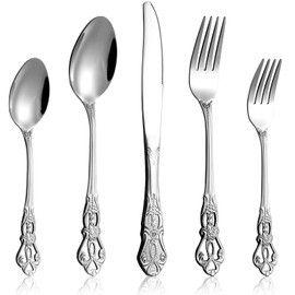 Cididu 40 Pieces Retro Royal Silverware Set for 8, Stainless Steel Flatware Set, Dishwasher Safe Dinnerware Set Including Forks Spoons and Knives, Vintage Cutlery Set for Wedding, Party and Christmas