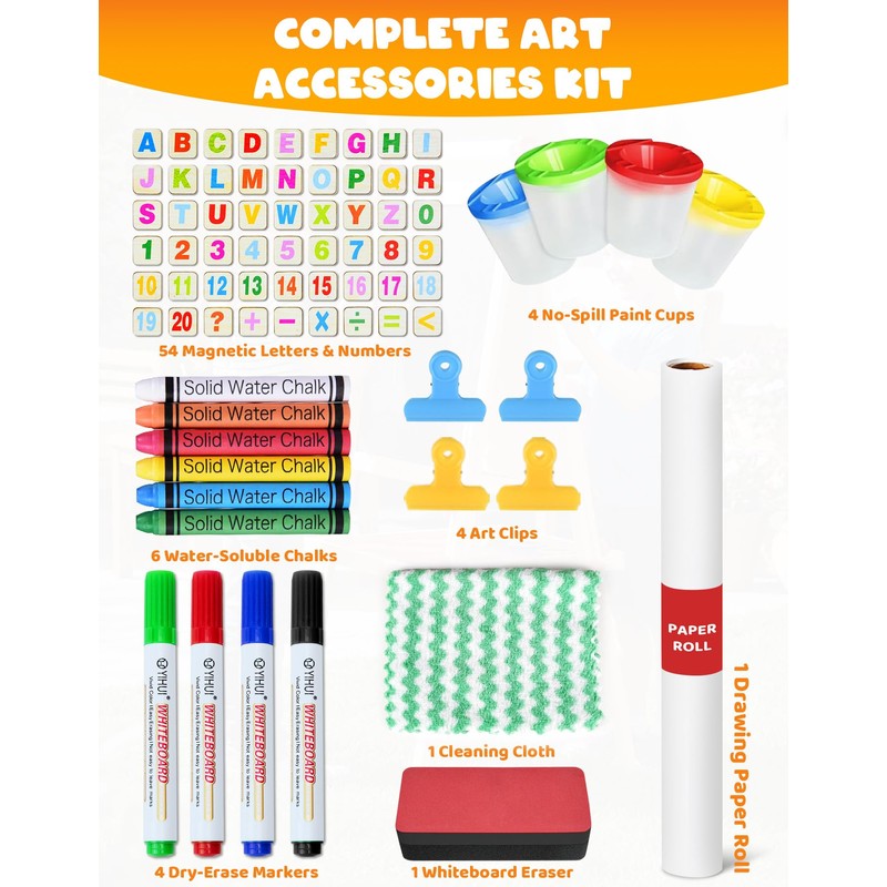 Kids Art Easel, Adjustable Wood Chalkboard, Easels for Toddlers