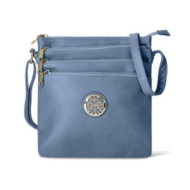 Woodland Leathers Crossbody Bags For Women, Multi Zipper Spacious Cross Body Bag Women With Adjustable Crossbody Strap, Golden decorated Women's Hobos & Shoulder Bags (Blue)
