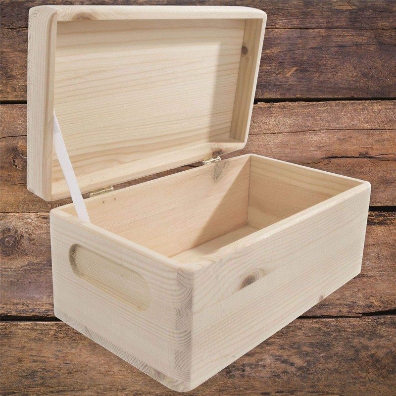 Wooden Chest Box with Lid & Etched Handles 21 x