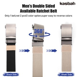 KASBAH Reversible Nylon Ratchet Belt for Men,Adjustable No-Hole Design for Casual, Golf, Jeans & Pants Durable Web Belt for Men (26-44 Inches)