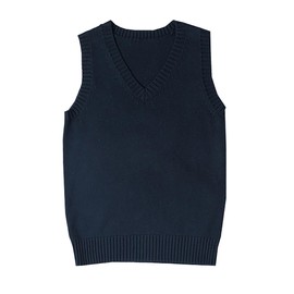 EIMEI School Uniform Vest, Sleeveless, Plain, Loose Fit, Knit, All Season, V Neck, Unisex - nvy