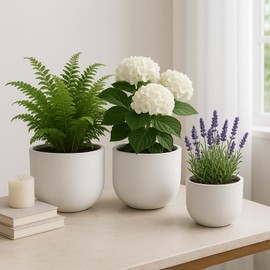 Home Decor Flower Pots and Planters – Round Pots for Indoor and Outdoor Plant Stands – Decorative Patio, Garden, or Room Decor – Sleek Planters That Style Every Space; Set of 3 – 11", 9", 8" White