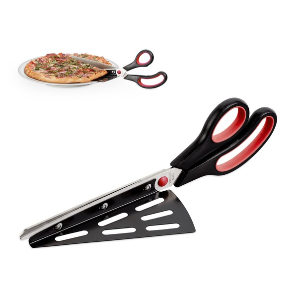 Relaxdays Pizza Scissors with Lifter, Stainless Steel Blade, Dishwasher Safe