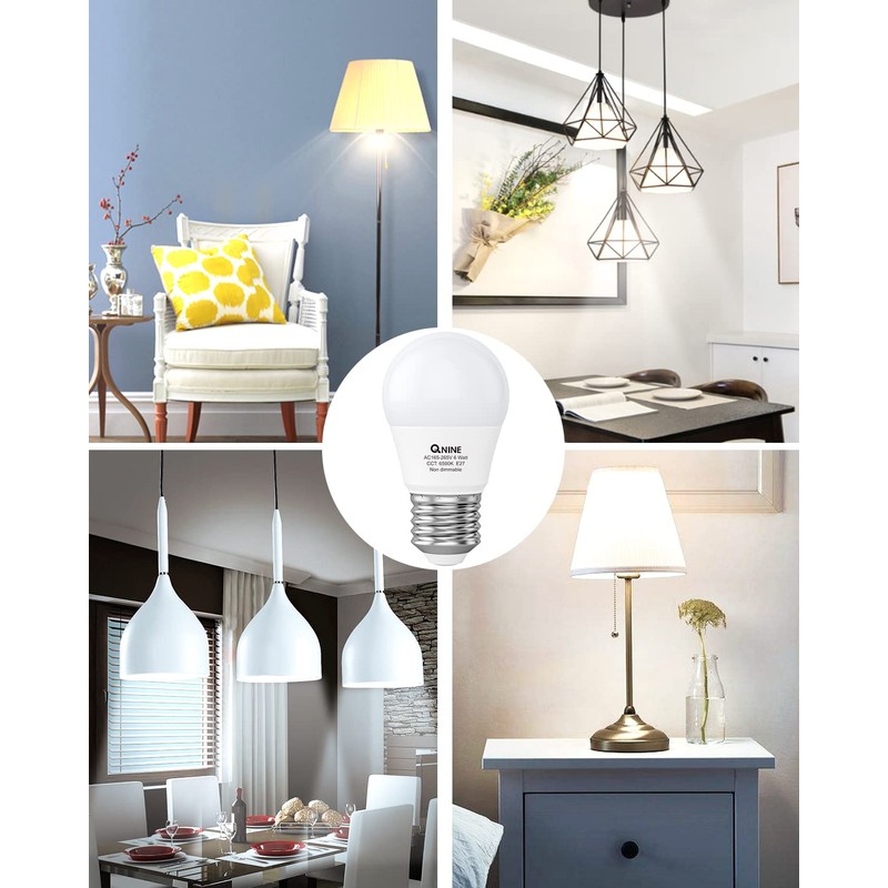 QNINE 𝐄𝟐𝟕 Screw Bulb, Cool White, 𝟔𝟓𝟎𝟎𝐊, 540lm, 𝟔𝐖 (𝟔𝟎𝐖