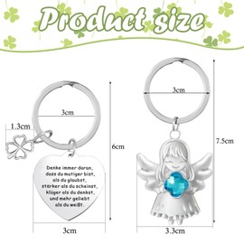 DXLing Pack of 2 guardian angel lucky charm key ring guardian angel key ring with blue gemstones and heart pendant with lucky four-leaf clover gifts key ring, NO