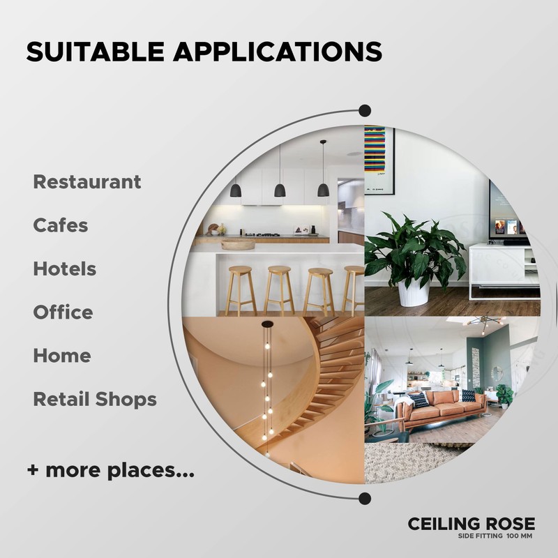 LEDSone 100mm White Ceiling Rose Pendant Lamp with Cable Handle