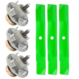 TENGMUJX Spindle Kit for Jo hn De ere 54 inch Deck 1025R 1023E GT245 LX288 X320 X340 Z445 Z425 Includes (3) Spindles AM124498 (3) Medi um-Lift Blades M143520