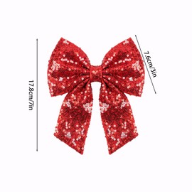 2PCS Red Cheer Bow, Large Shimmering Glitter Hair Bow Clips, Bows for Hair Accessories for Youth Softball Cheerleader