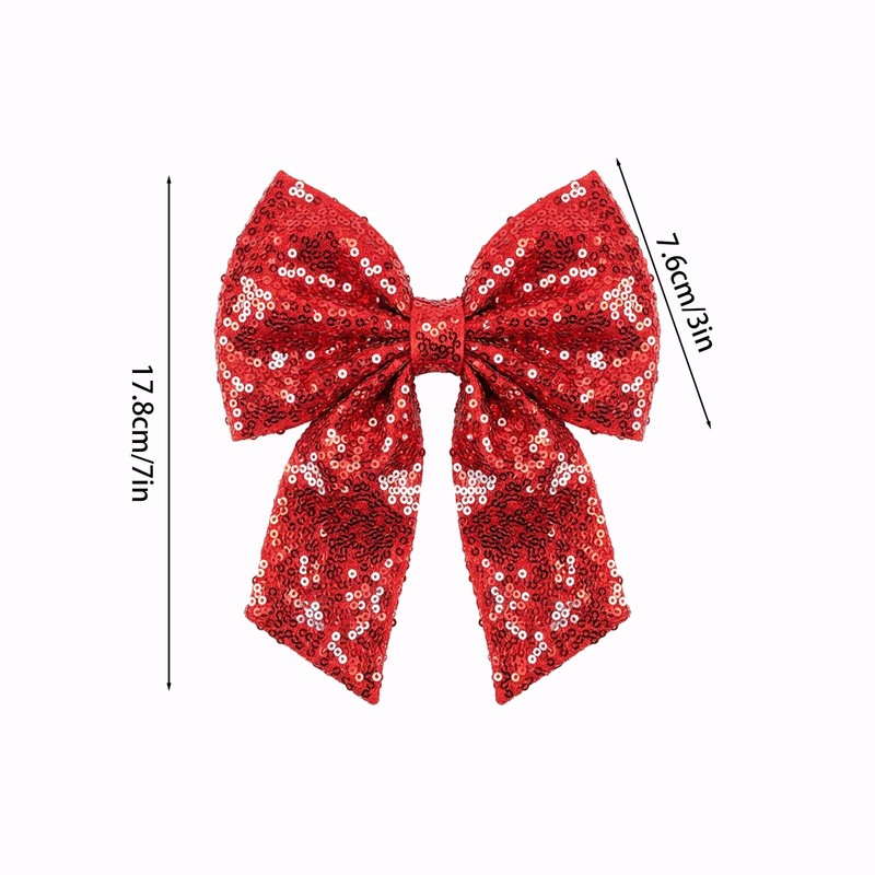 2PCS Red Cheer Bow, Large Shimmering Glitter Hair Bow Clips,