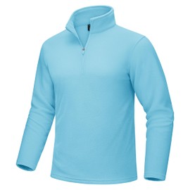 MAGCOMSEN Men's Polar Fleece Pullover Jacket Warm Long-Sleeve Quarter-Zip Sweatshirts High Neck Casual Tops Winter Fall Water Blue, L