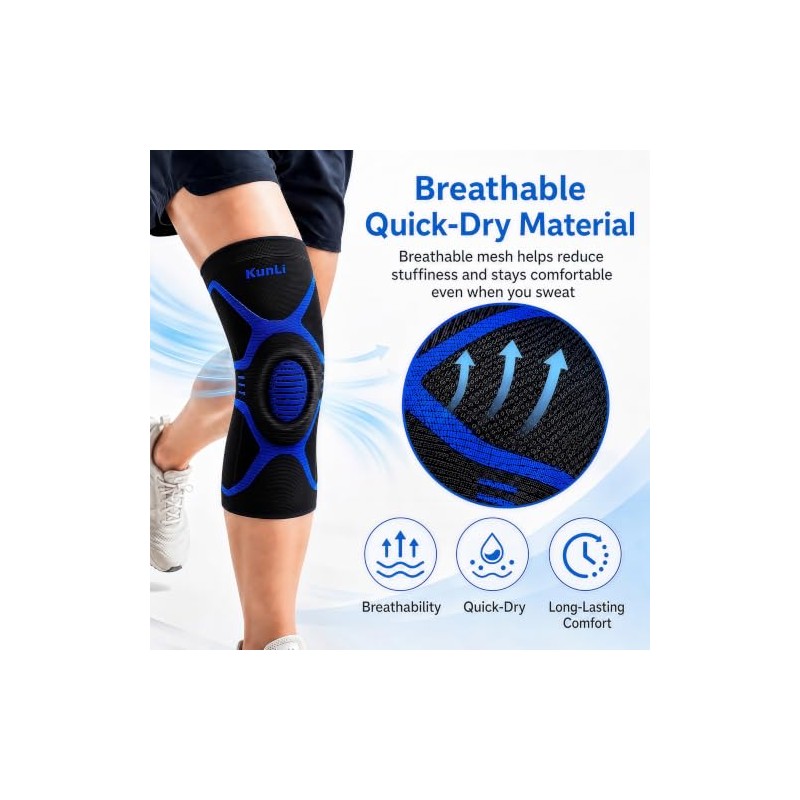 kunli Knee Support Sleeves With Side Stabilisers, 1 Pack，Black：M