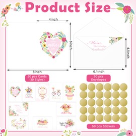 Weekgrat 50 Pack Religious Mother's Day Cards with Scripture Blessing Christian Mother's Day Flower Greeting Card Bulk Scripture Blessing Floral Bouquet Mother's Day Cards with Envelopes Stickers