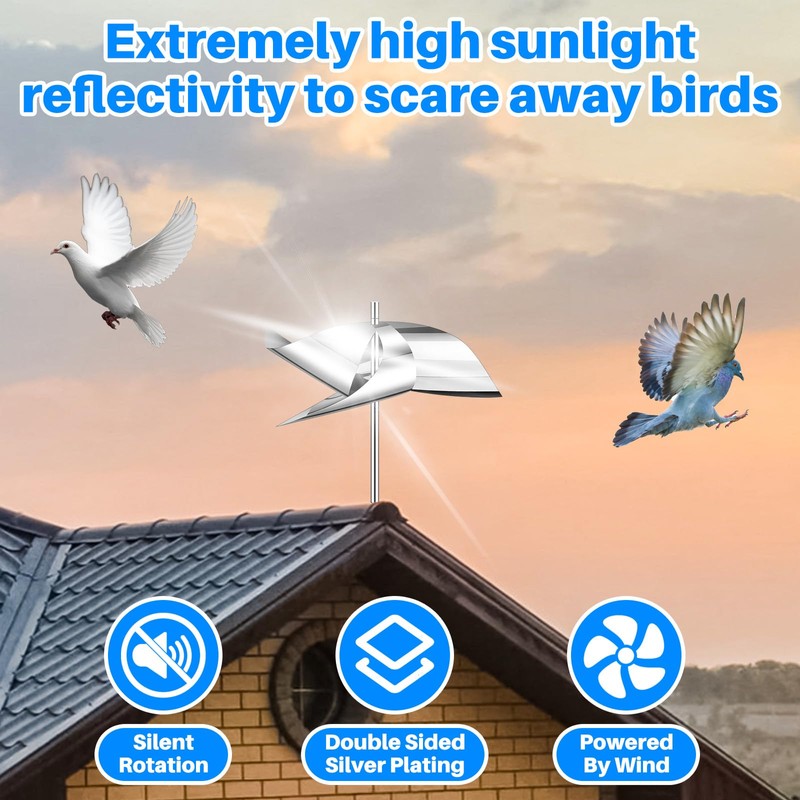 Qualirey 4 Pack Reflective Pinwheel Bird Deterrent Spinning Reflective Kites