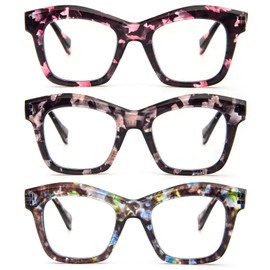 KoKoBin 3 Pack Reading Glasses for Women Oprah Style Cute Sturdy Blue Light Blocking Spring Hinge Readers +3.0