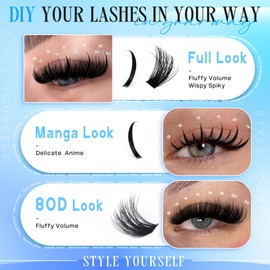 CORUSCATE 80D Cluster Lashes Fluffy Individual Eyelashes Thick D Curl Lashes Individual Cluster 12-20mm with Long Lash Spikes Volume Eyelash Clusters DIY Spiky Russian Strips Eyelashes Mega Extension