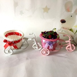 Handmade Rattan Tricycle Shopping Basket Ornament Free Size / Purple Silk 5ea