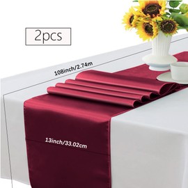 BEAMARKER 2 Pack Satin Table Runner 12 x 108 Inch Red Long Satin Table Runners Wedding Satin Silk Table Runner for Wedding Banquet Graduations Birthday Dinner Party Anniversary Decoration