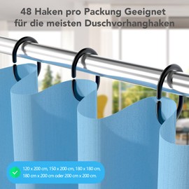Shower Curtain Rings, 48 Pieces, Shower Curtain Hooks, Black, Rings for Shower Curtain in C-Shape for Shower Window Rod, Shower Rings for Shower Curtain Rods