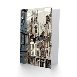 Artery8 Shambles Street Cityscape with York Minster Towers Travel Birthday Sealed Greeting Card Plus Envelope Blank inside