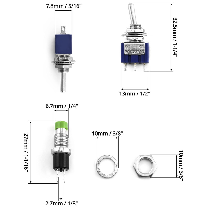 QWORK® Mini Switch Set of 30, 10 x Mini Toggle