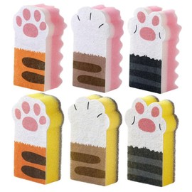 CinematicBake Pack of 6 Cat Paw Sponge, Dishwashing Sponge, Scouring Pads, Cleaning Sponges, Non-Woven Fabric, Reusable, Durable, Easy to Use