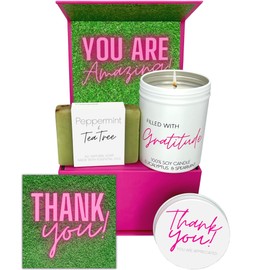 Boxzie Thank You Box for Women - Gratitude Candle & Soap Gift Basket Set - Thoughtful Appreciation Gifts for Coworkers, Employee, Secretary, Hostess, Teacher, Friends, Boss