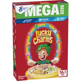 Lucky Charms Gluten Free Cereal with Marshmallows, Kids Breakfast Cereal, Made with Whole Grain, Mega Size, 26.1 oz